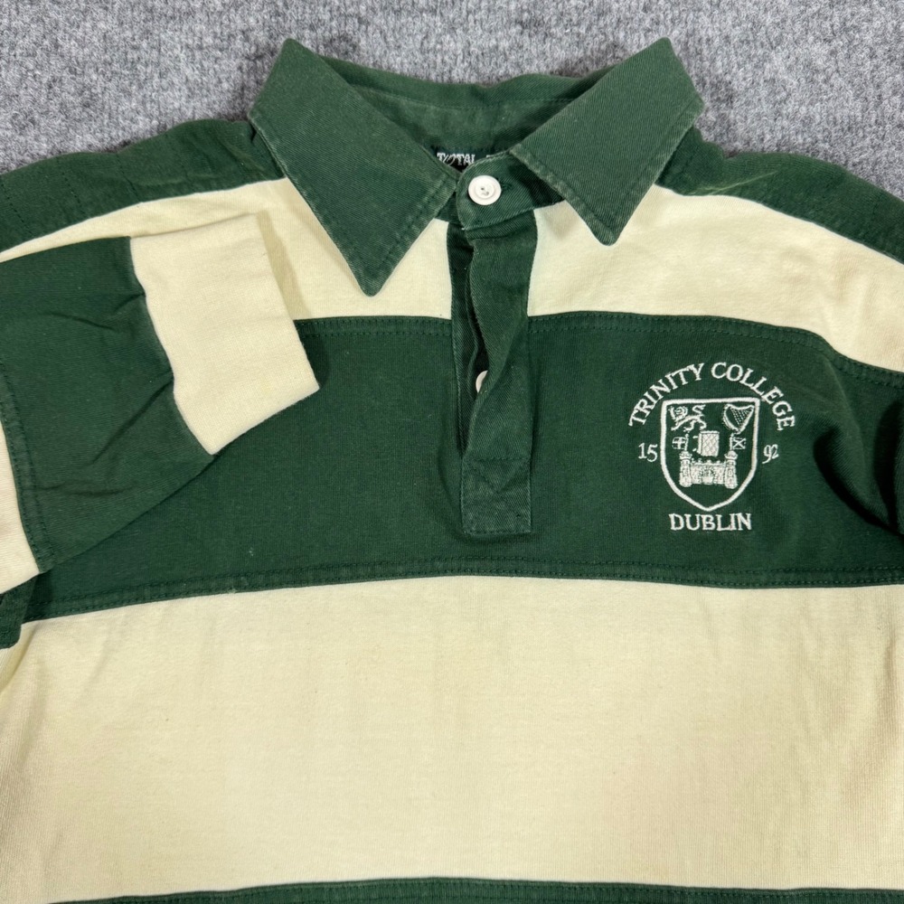 Total Rugby Trinity College Dublin Striped Shirt Mens S Green Cream EUC